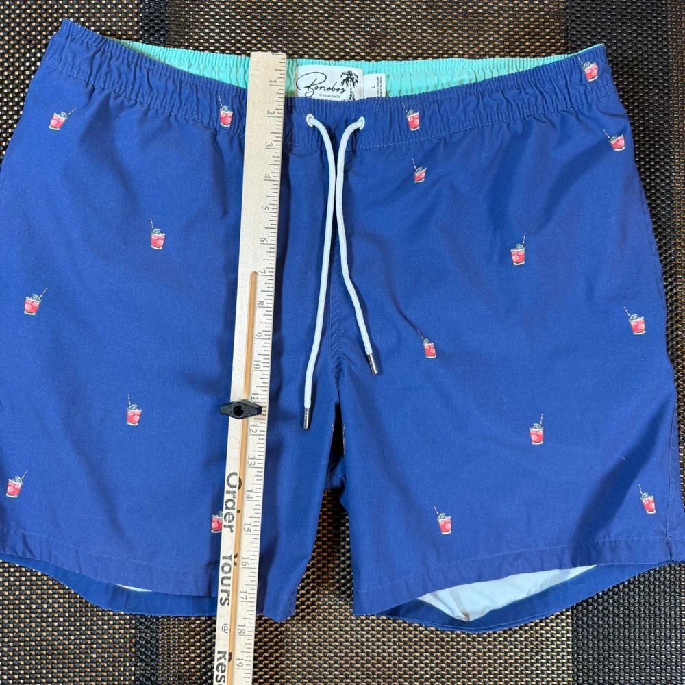 Bonobos Riviera Swim Trunks Men Large Blue Cocktail Drink Print 7 Inch Inseam